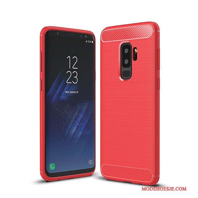 Hoesje Samsung Galaxy S9+ Siliconen Telefoon Fiber, Hoes Samsung Galaxy S9+ Zacht Anti-fall Rood