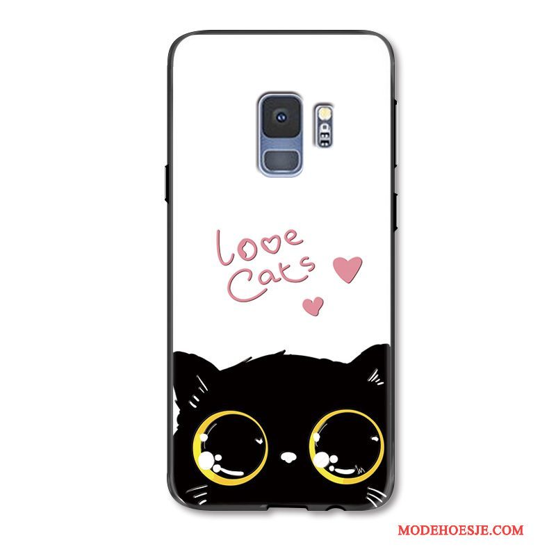 Hoesje Samsung Galaxy S9+ Spotprent Mooie Lovers, Hoes Samsung Galaxy S9+ Geschilderd Zwart Kat