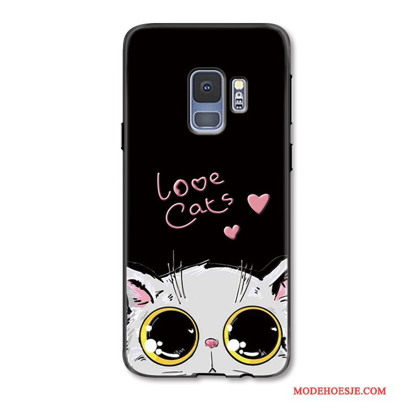 Hoesje Samsung Galaxy S9+ Spotprent Mooie Lovers, Hoes Samsung Galaxy S9+ Geschilderd Zwart Kat