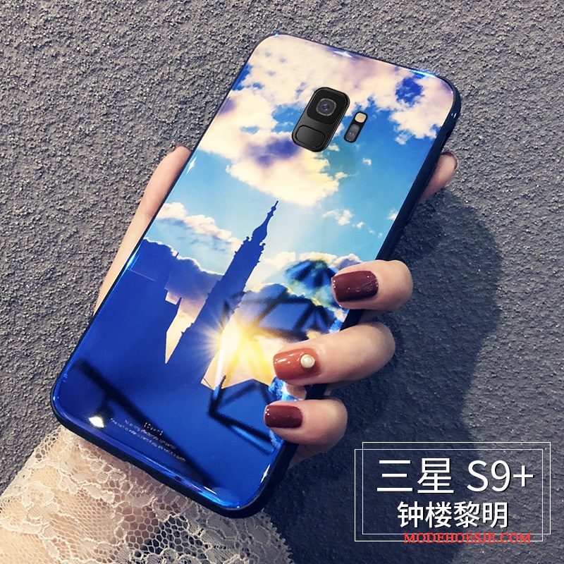 Hoesje Samsung Galaxy S9+ Zakken Persoonlijk Trendy Merk, Hoes Samsung Galaxy S9+ Scheppend Glas Blauw