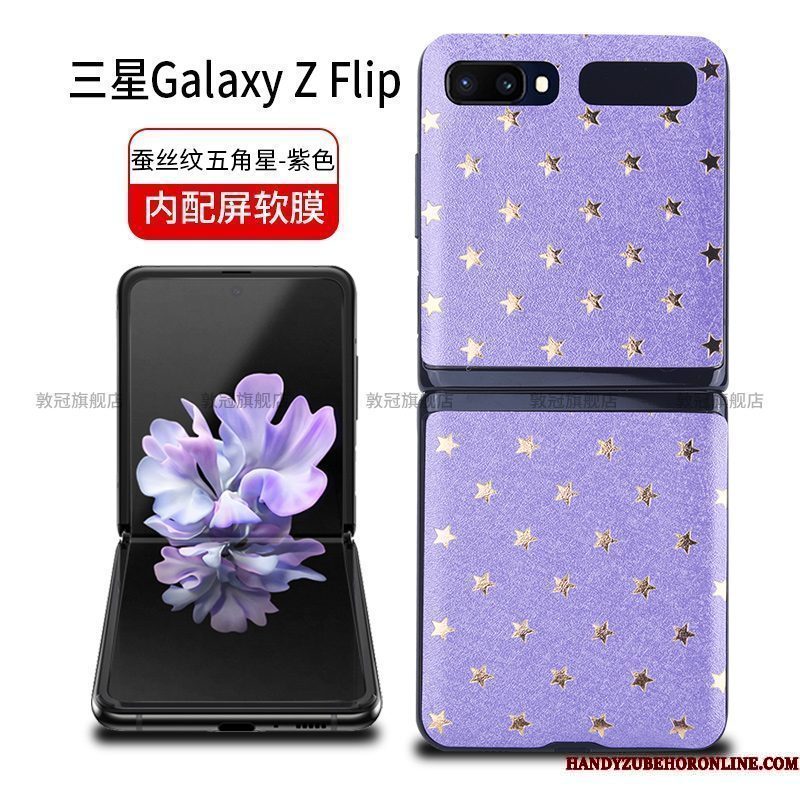 Hoesje Samsung Z Flip Leer Zwart Explosiebescherming, Hoes Samsung Z Flip Bescherming Skärmskydd Anti-fall