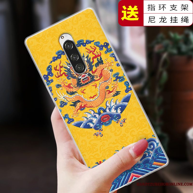 Hoesje Sony Xperia 1 Bescherming Chinese Stijl Blauw, Hoes Sony Xperia 1 Zacht Telefoon Anti-fall