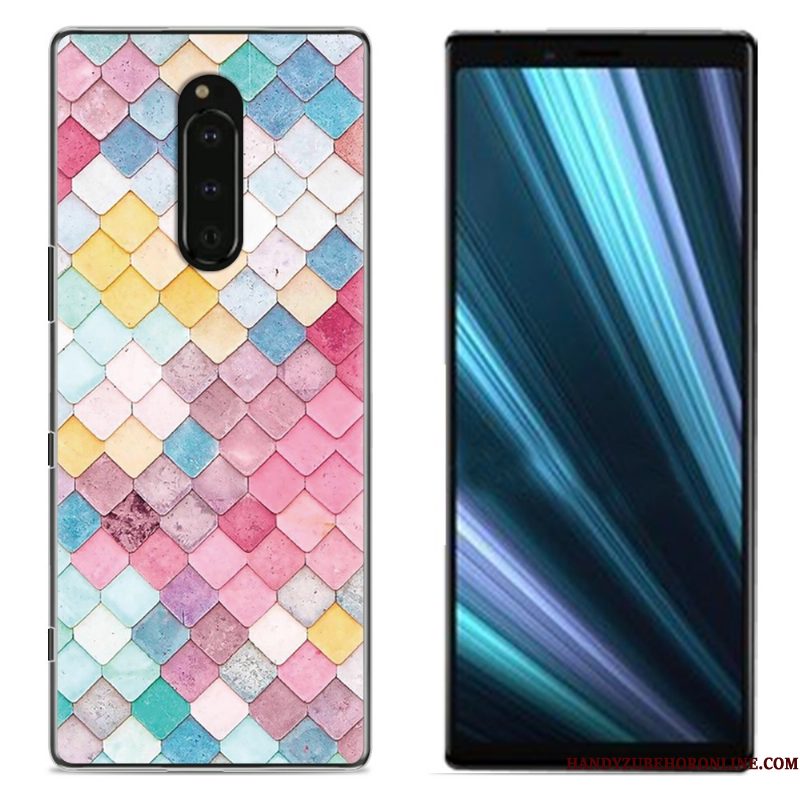 Hoesje Sony Xperia 1 Geschilderd Doek Roze, Hoes Sony Xperia 1 Bescherming Telefoon