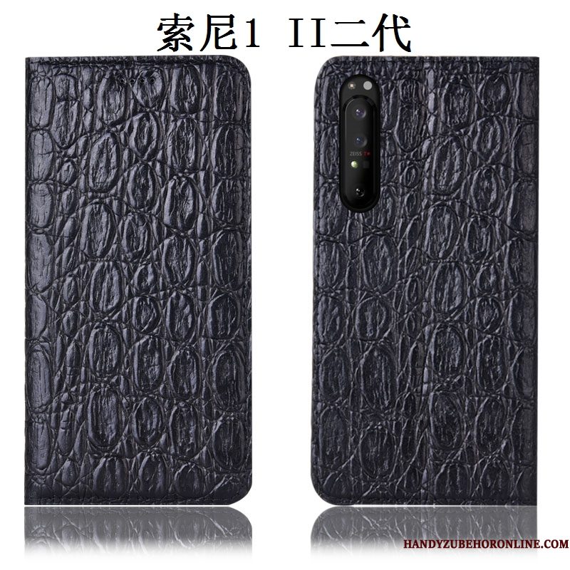 Hoesje Sony Xperia 1 Ii Bescherming Anti-falltelefoon, Hoes Sony Xperia 1 Ii Leer Patroon Zwart