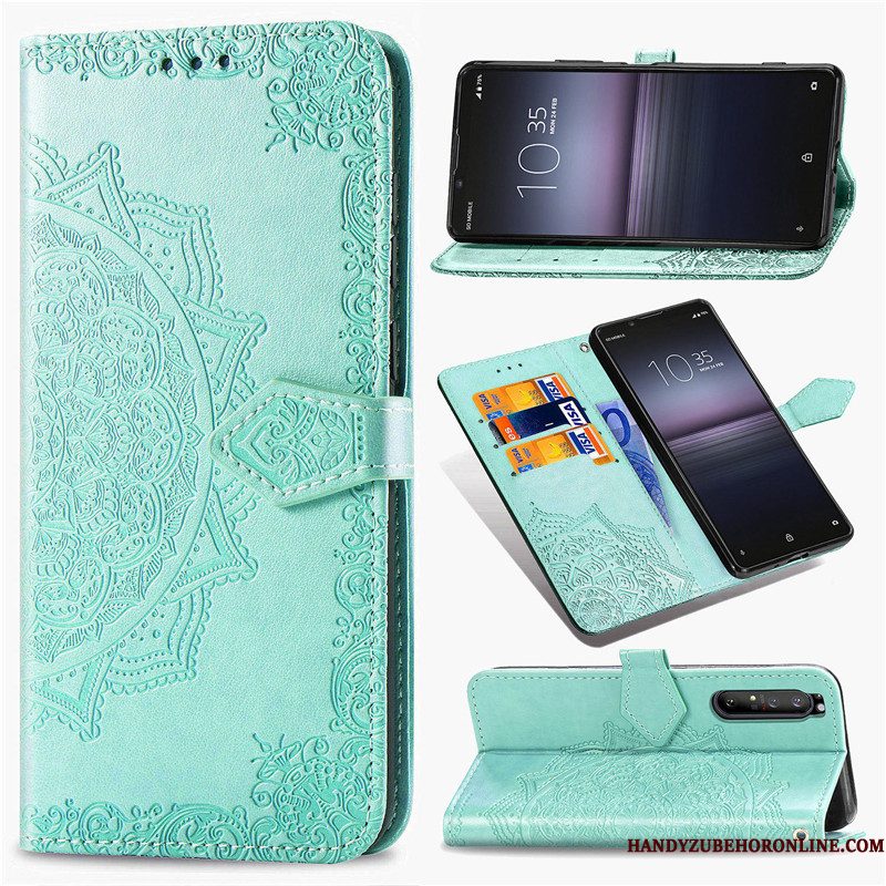 Hoesje Sony Xperia 1 Ii Bescherming Hanger Groen, Hoes Sony Xperia 1 Ii Folio Telefoon Reliëf