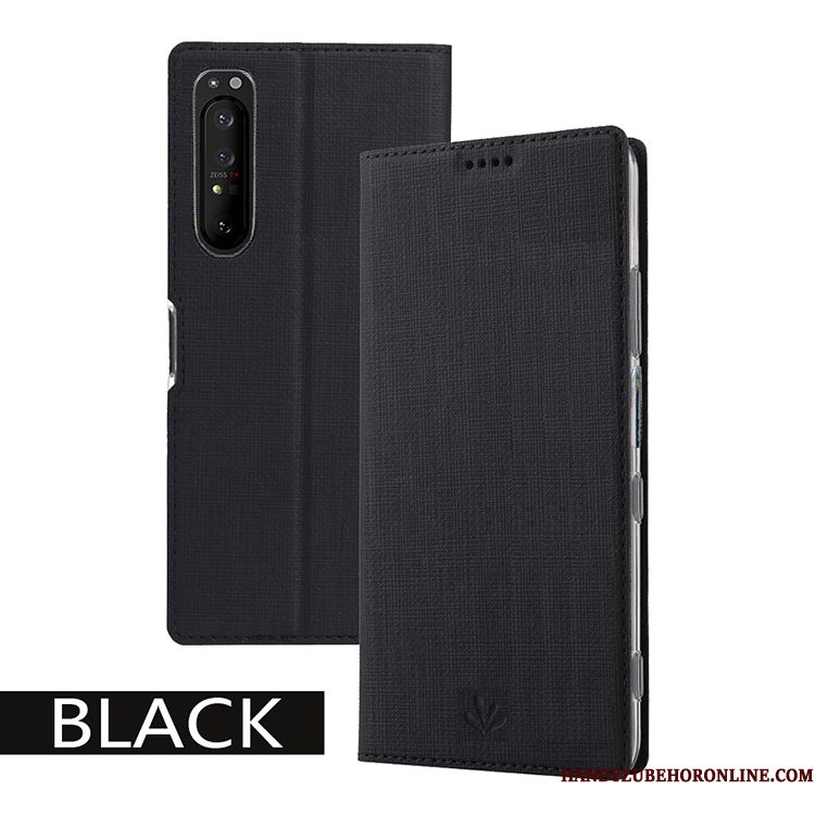 Hoesje Sony Xperia 1 Ii Folio Patroon Kaart, Hoes Sony Xperia 1 Ii Leer Zwart Doek