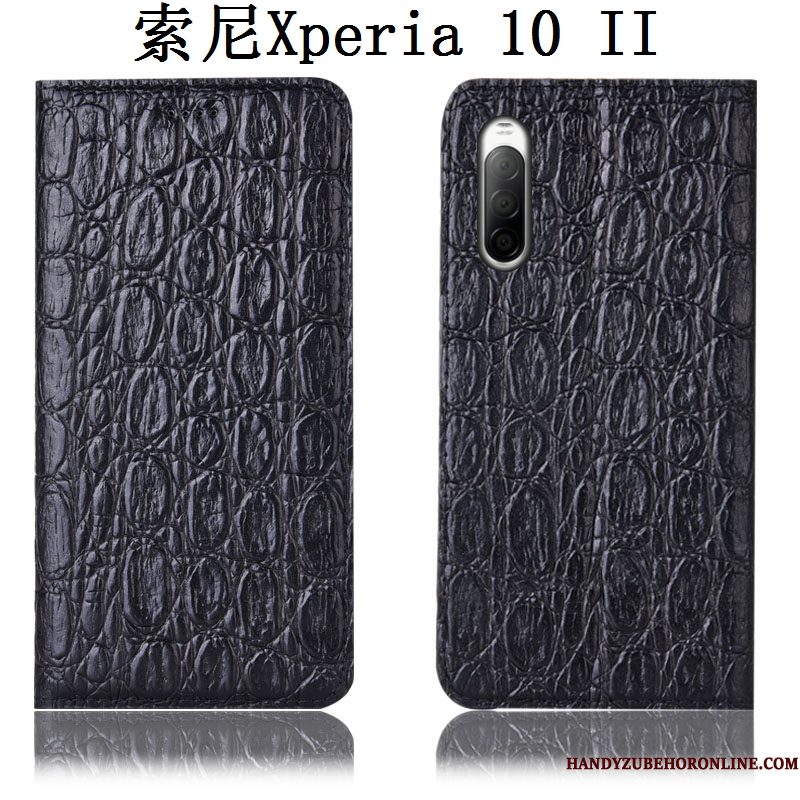 Hoesje Sony Xperia 10 Ii Leer Zwarttelefoon, Hoes Sony Xperia 10 Ii Folio Anti-fall