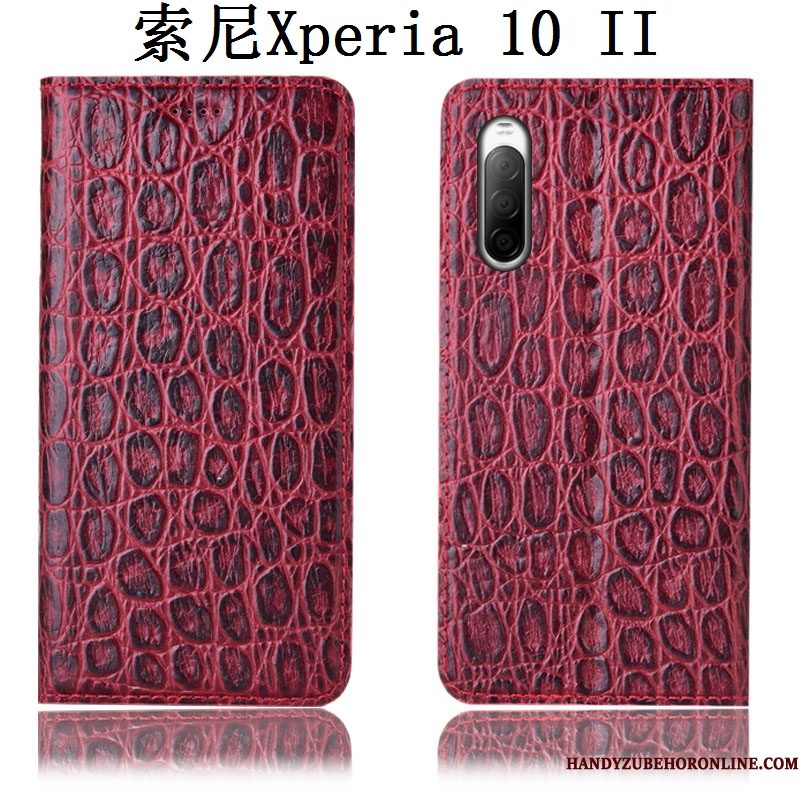 Hoesje Sony Xperia 10 Ii Leer Zwarttelefoon, Hoes Sony Xperia 10 Ii Folio Anti-fall