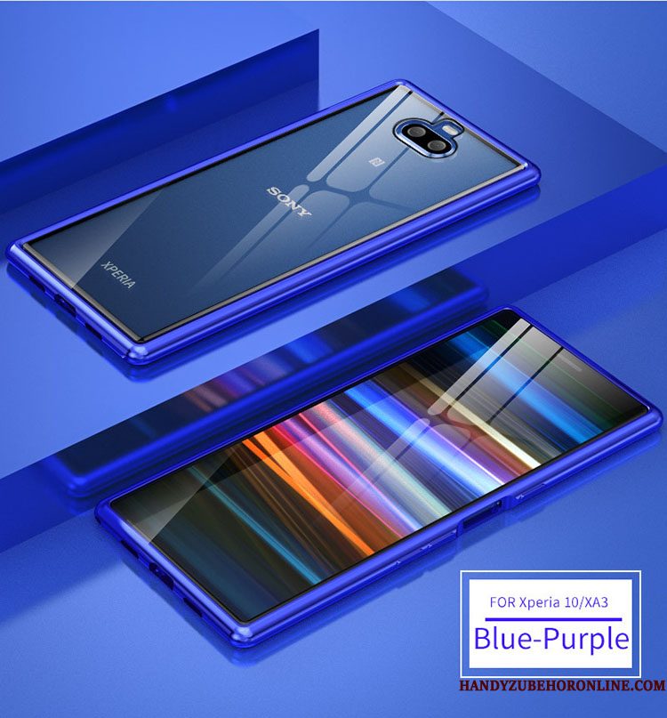 Hoesje Sony Xperia 10 Metaal Blauw Twee Kleuren, Hoes Sony Xperia 10 Omlijsting Glas