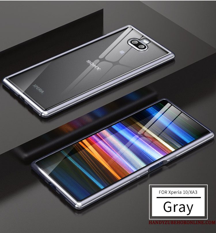 Hoesje Sony Xperia 10 Metaal Blauw Twee Kleuren, Hoes Sony Xperia 10 Omlijsting Glas
