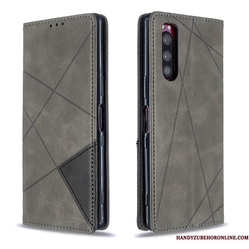 Hoesje Sony Xperia 5 Bescherming Hanger Bedrijf, Hoes Sony Xperia 5 Leer Effen Kleur Zwart