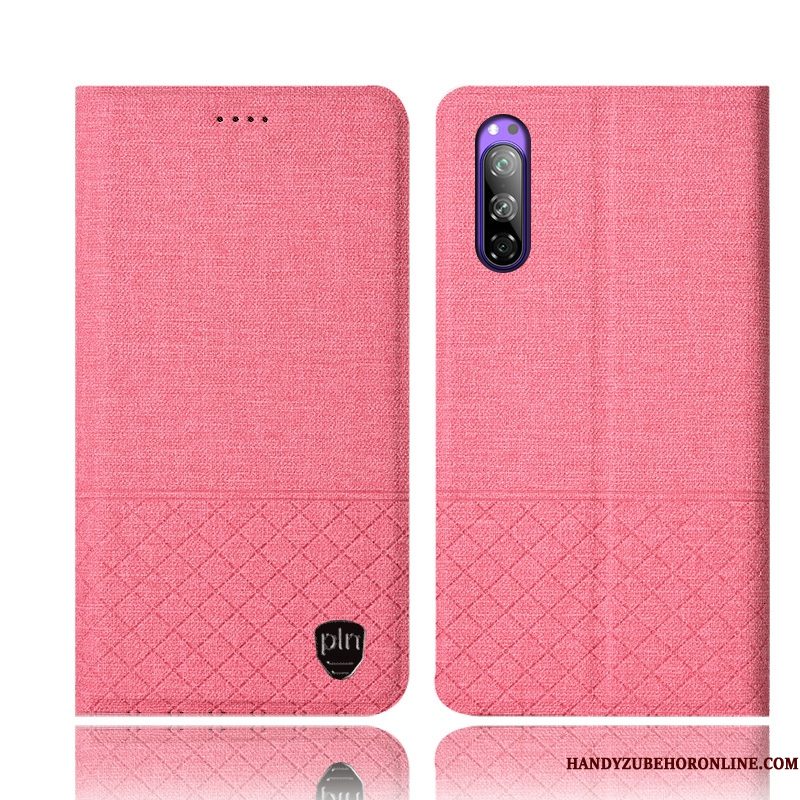 Hoesje Sony Xperia 5 Folio Katoen En Linnen Geruite, Hoes Sony Xperia 5 Zakken Telefoon Anti-fall