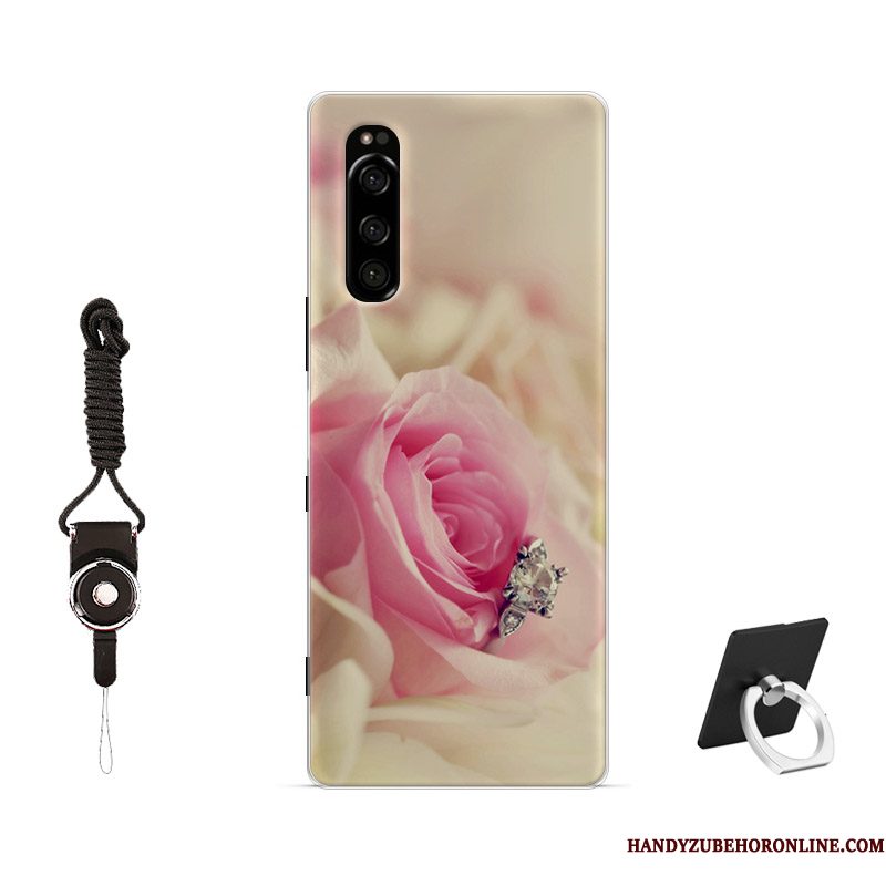 Hoesje Sony Xperia 5 Zacht Eenvoudige Roze, Hoes Sony Xperia 5 Geschilderd Patroon Schrobben