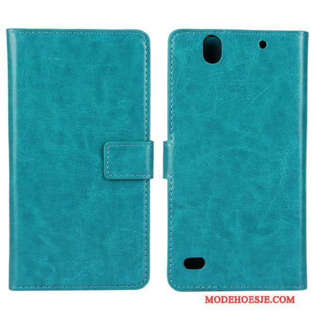 Hoesje Sony Xperia C4 Leer Blauw Zwart, Hoes Sony Xperia C4 Bescherming Telefoon