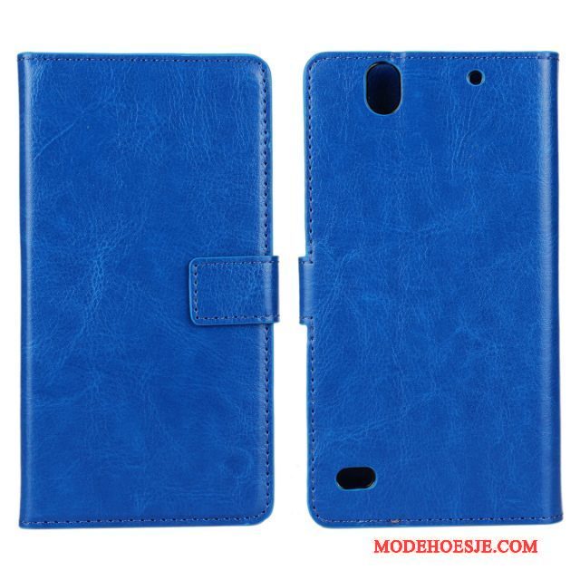 Hoesje Sony Xperia C4 Leer Blauw Zwart, Hoes Sony Xperia C4 Bescherming Telefoon