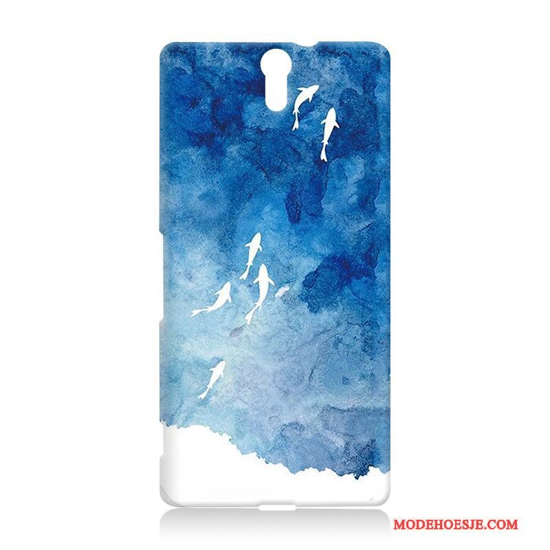 Hoesje Sony Xperia C5 Ultra Dual Spotprent Anti-fall Hard, Hoes Sony Xperia C5 Ultra Dual Reliëf Telefoon Blauw