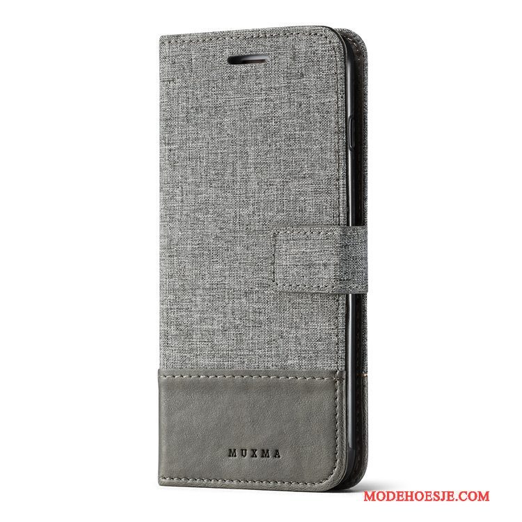 Hoesje Sony Xperia L1 Ondersteuning Zwart Patroon, Hoes Sony Xperia L1 Leer Denimtelefoon