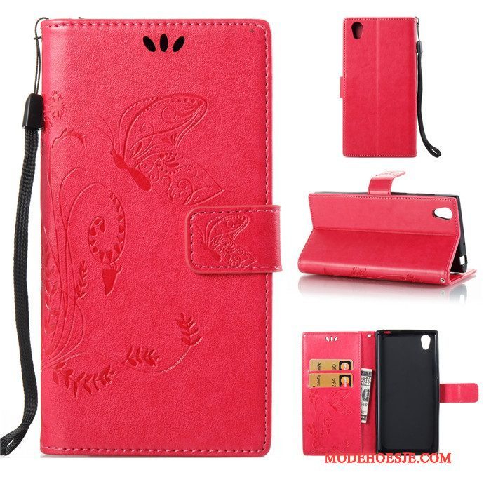 Hoesje Sony Xperia L1 Zacht Telefoon Hanger, Hoes Sony Xperia L1 Folio Rood