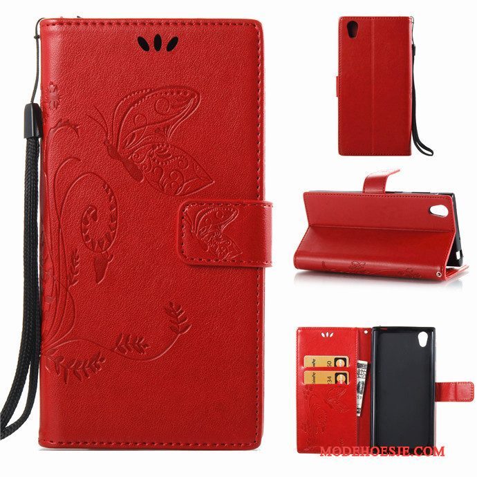 Hoesje Sony Xperia L1 Zacht Telefoon Hanger, Hoes Sony Xperia L1 Folio Rood