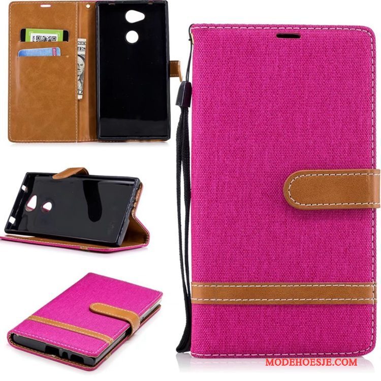 Hoesje Sony Xperia L2 Leer Anti-fall Blauw, Hoes Sony Xperia L2 Portemonnee Zuiver Denim