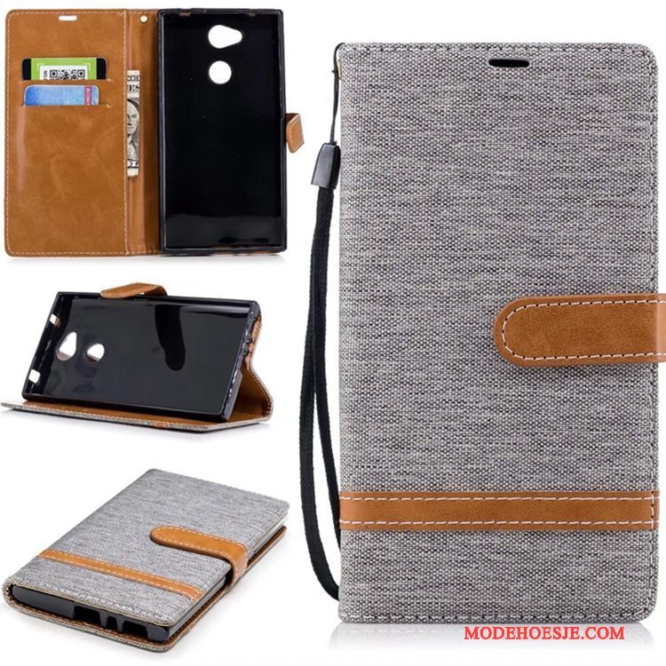 Hoesje Sony Xperia L2 Leer Anti-fall Blauw, Hoes Sony Xperia L2 Portemonnee Zuiver Denim