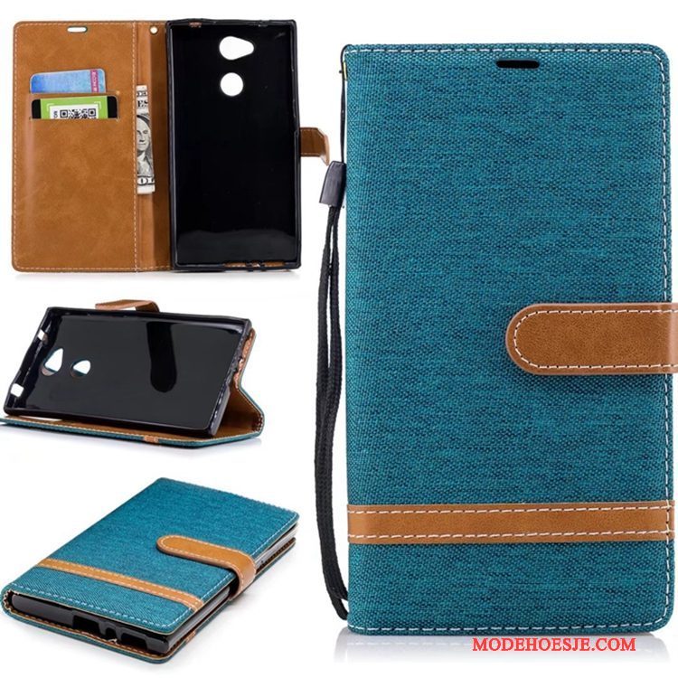 Hoesje Sony Xperia L2 Leer Anti-fall Blauw, Hoes Sony Xperia L2 Portemonnee Zuiver Denim