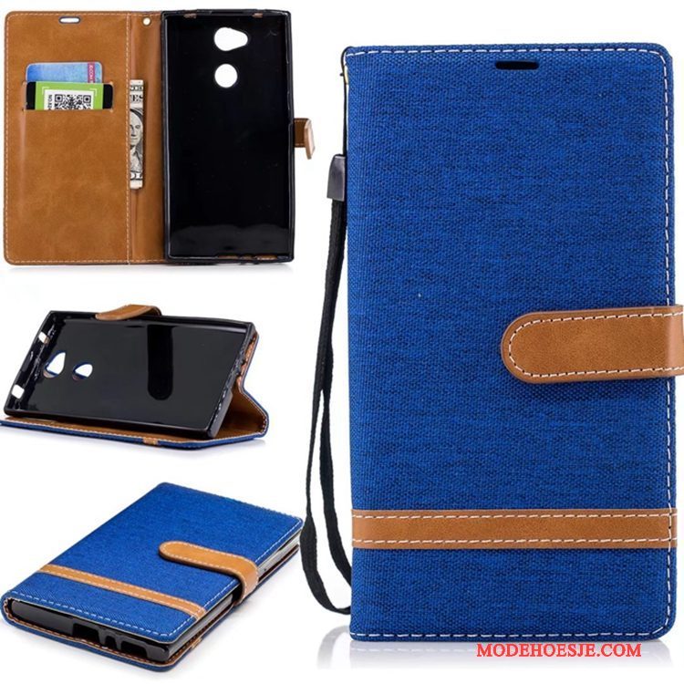 Hoesje Sony Xperia L2 Leer Anti-fall Blauw, Hoes Sony Xperia L2 Portemonnee Zuiver Denim