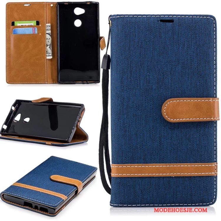 Hoesje Sony Xperia L2 Leer Anti-fall Blauw, Hoes Sony Xperia L2 Portemonnee Zuiver Denim