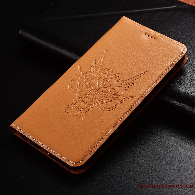 Hoesje Sony Xperia L3 Folio Telefoon Patroon, Hoes Sony Xperia L3 Leer Geel Dragon Patroon