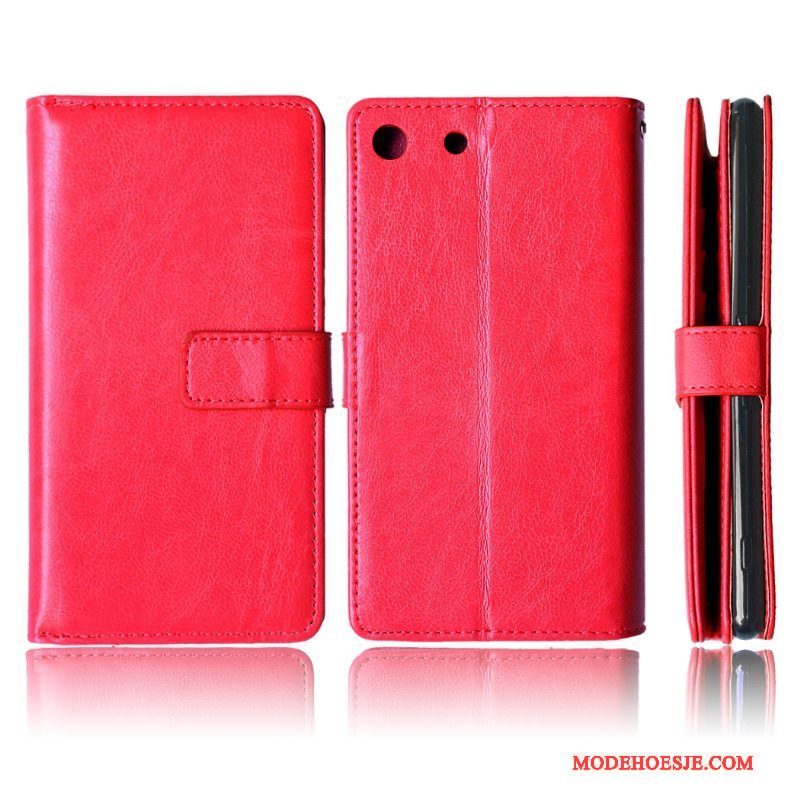 Hoesje Sony Xperia M5 Dual Leer Telefoon Anti-fall, Hoes Sony Xperia M5 Dual Portemonnee Rood Kaart
