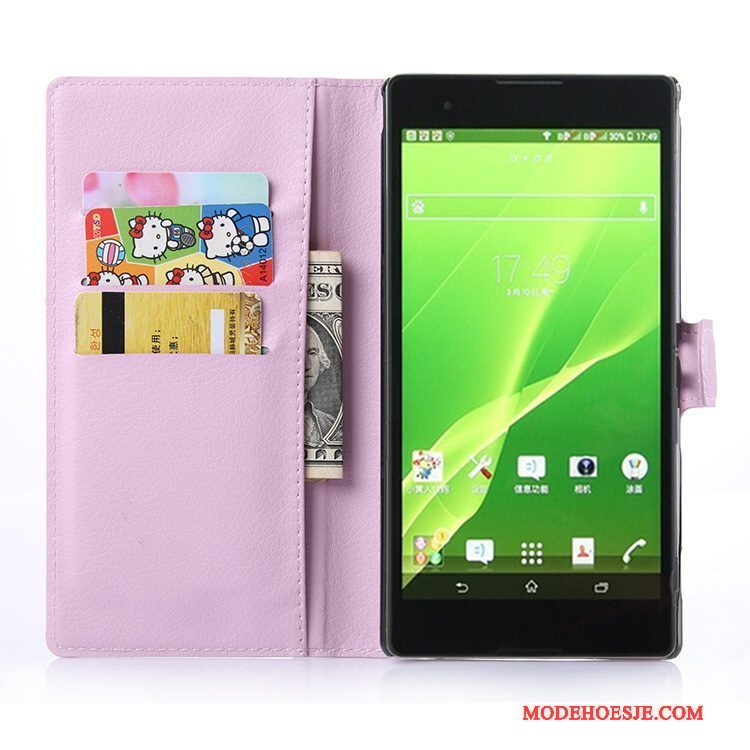 Hoesje Sony Xperia T2 Leer Telefoon Roze, Hoes Sony Xperia T2 Portemonnee Kaart