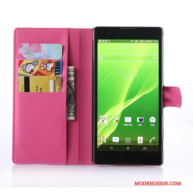 Hoesje Sony Xperia T2 Leer Telefoon Roze, Hoes Sony Xperia T2 Portemonnee Kaart