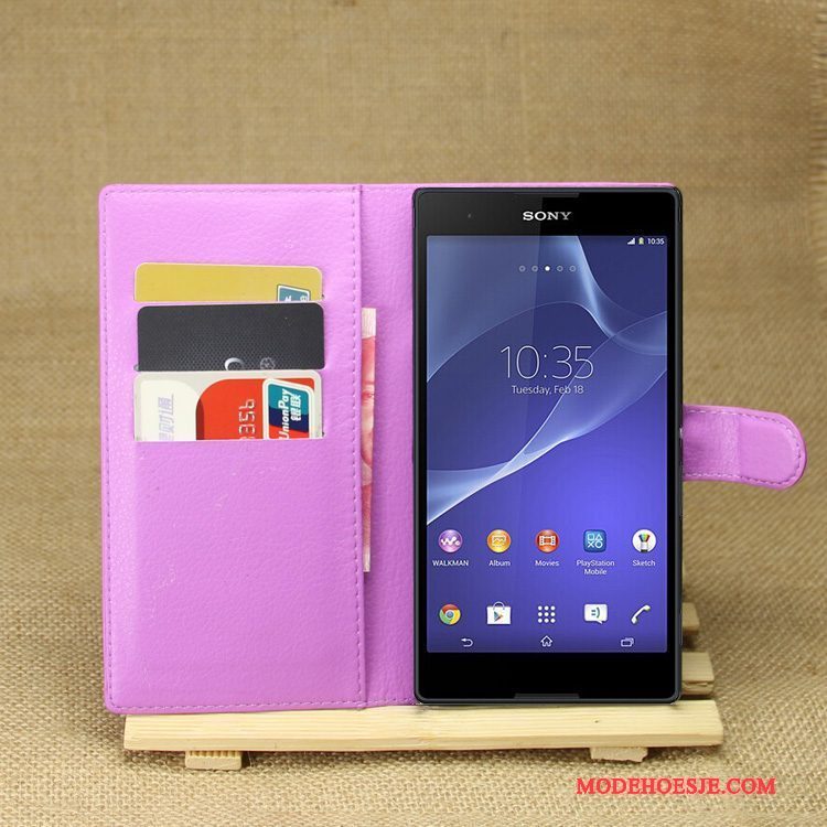 Hoesje Sony Xperia T3 Leer Telefoon Purper, Hoes Sony Xperia T3 Bescherming