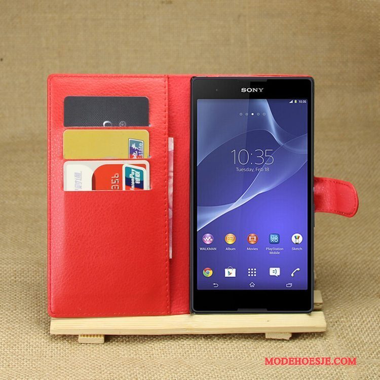 Hoesje Sony Xperia T3 Leer Telefoon Purper, Hoes Sony Xperia T3 Bescherming