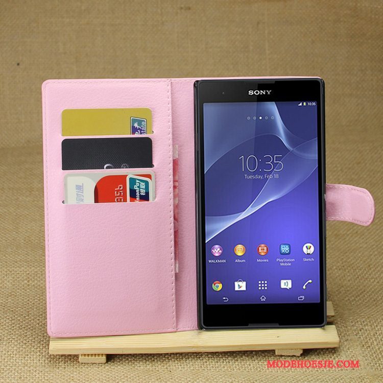 Hoesje Sony Xperia T3 Leer Telefoon Purper, Hoes Sony Xperia T3 Bescherming