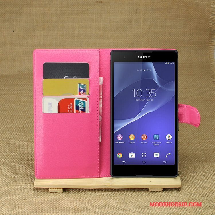 Hoesje Sony Xperia T3 Leer Telefoon Purper, Hoes Sony Xperia T3 Bescherming