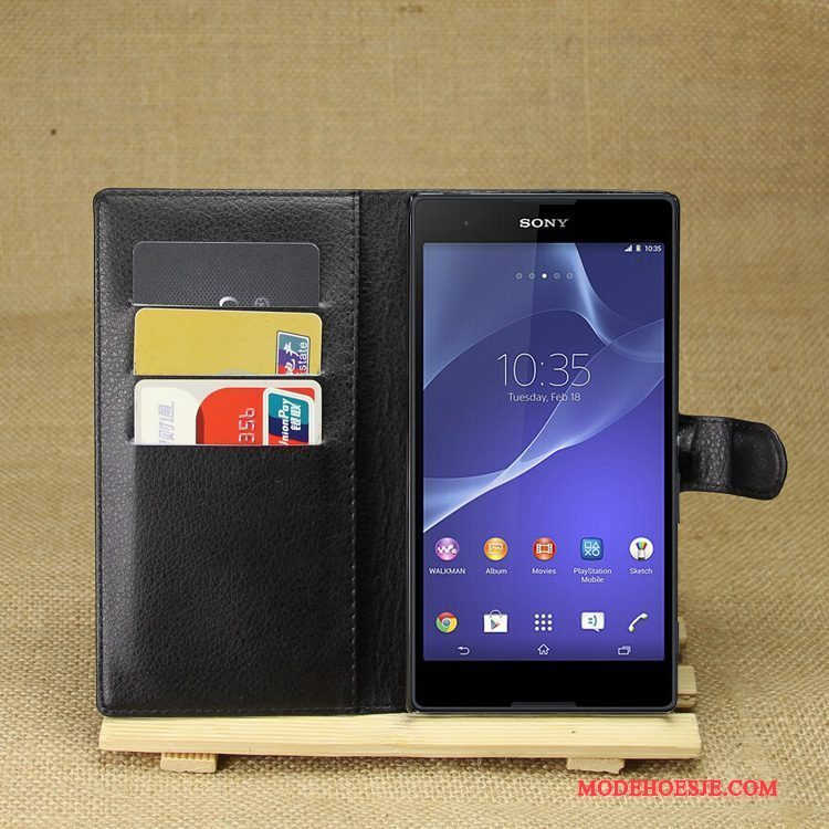 Hoesje Sony Xperia T3 Leer Telefoon Purper, Hoes Sony Xperia T3 Bescherming