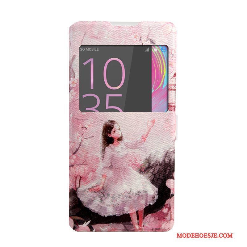 Hoesje Sony Xperia Xa Ultra Leer Roze Windows, Hoes Sony Xperia Xa Ultra Geschilderd