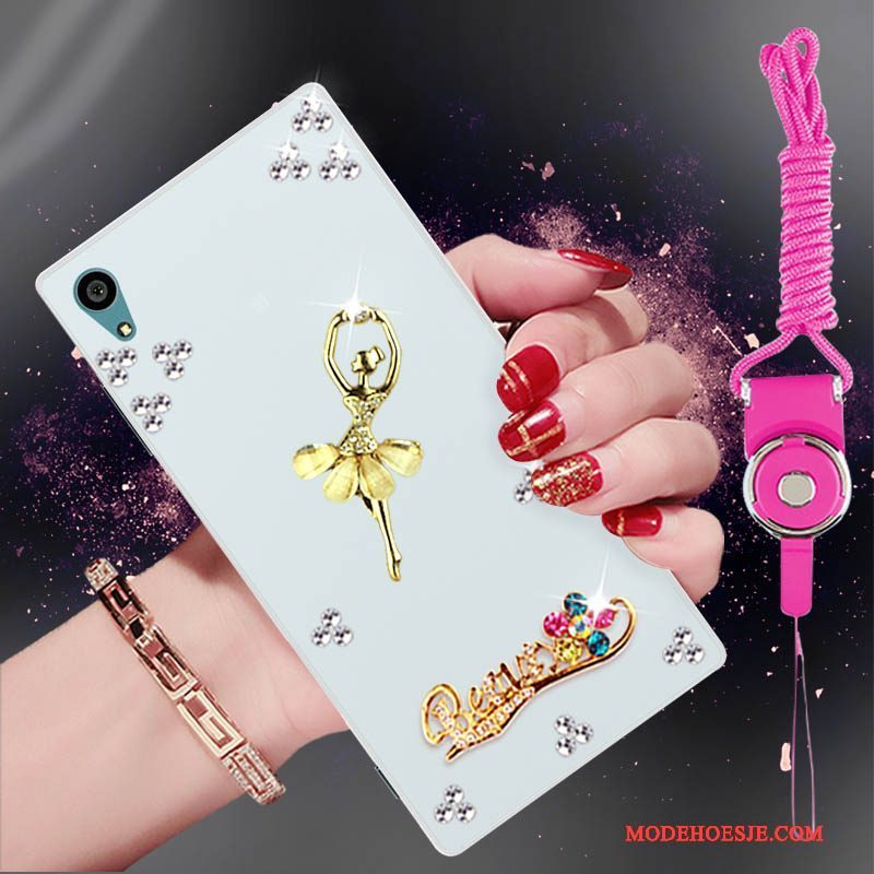 Hoesje Sony Xperia Xa1 Plus Strass Telefoon Hanger, Hoes Sony Xperia Xa1 Plus Zacht Trend Wit