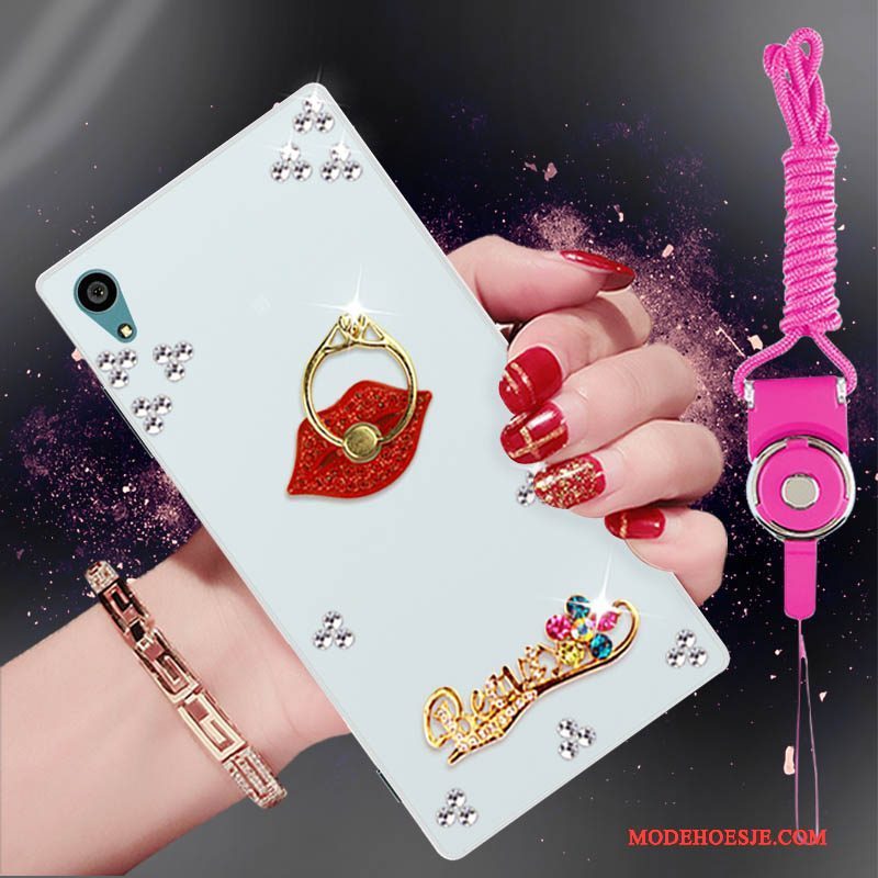 Hoesje Sony Xperia Xa1 Plus Strass Telefoon Hanger, Hoes Sony Xperia Xa1 Plus Zacht Trend Wit