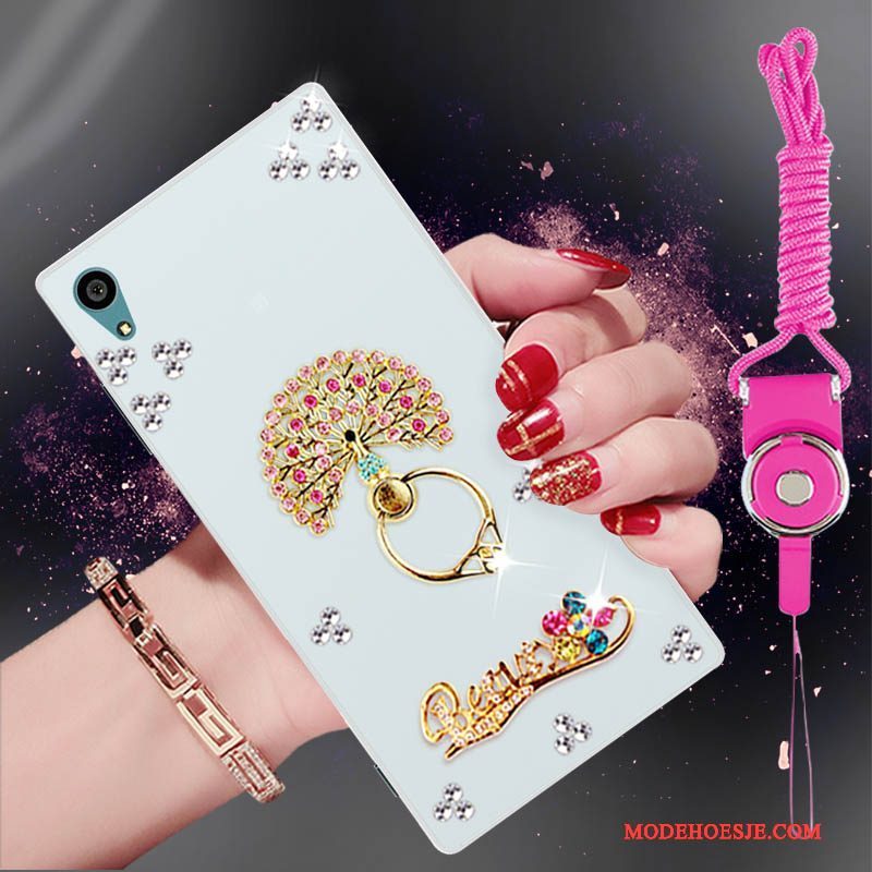 Hoesje Sony Xperia Xa1 Plus Strass Telefoon Hanger, Hoes Sony Xperia Xa1 Plus Zacht Trend Wit