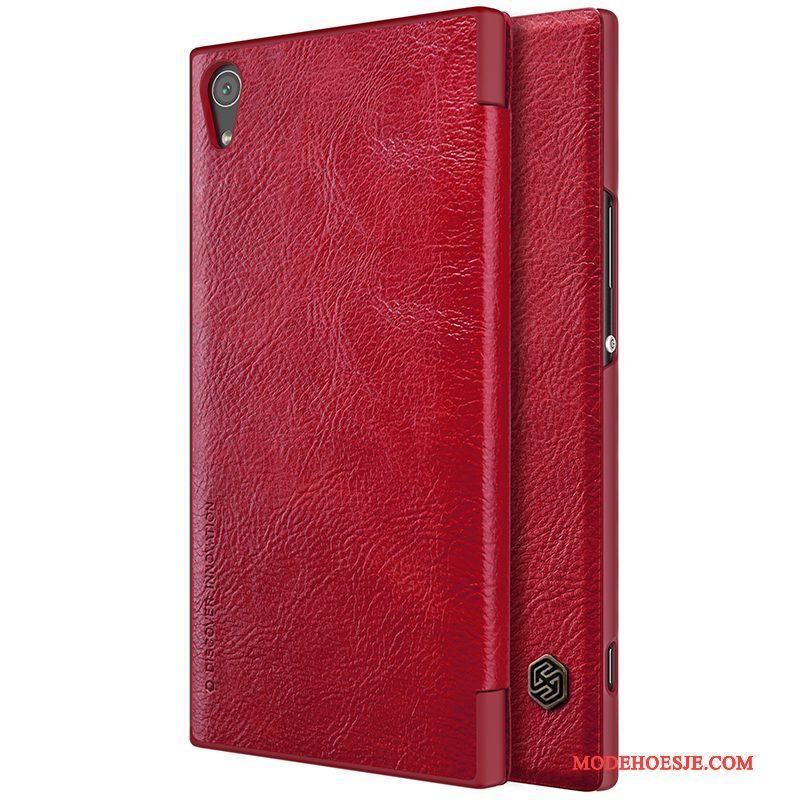 Hoesje Sony Xperia Xa1 Ultra Folio Goud Wijnrood, Hoes Sony Xperia Xa1 Ultra Leer Kaart Bedrijf
