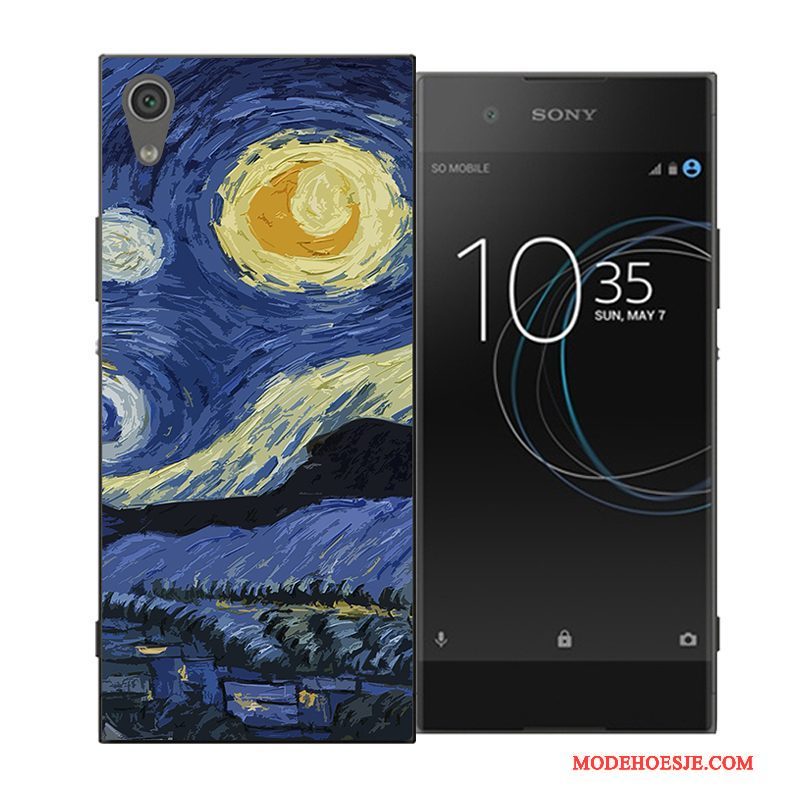 Hoesje Sony Xperia Xa1 Ultra Spotprent Hard Persoonlijk, Hoes Sony Xperia Xa1 Ultra Bescherming Telefoon Donkerblauw