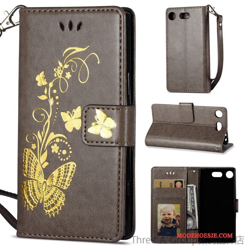 Hoesje Sony Xperia Xz1 Compact Folio Purpertelefoon, Hoes Sony Xperia Xz1 Compact Zacht Nieuw