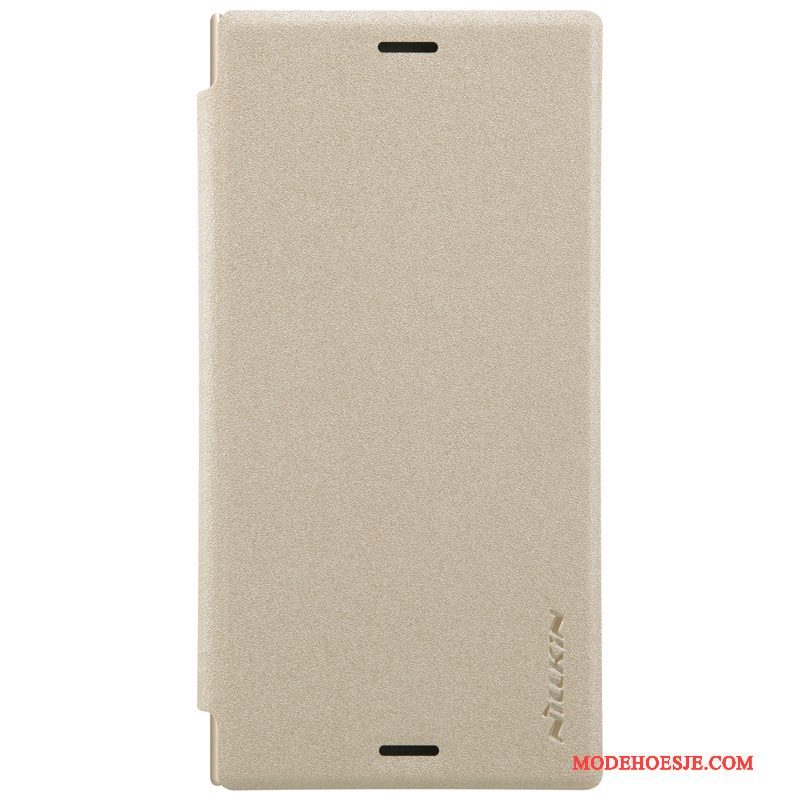 Hoesje Sony Xperia Xz1 Compact Leer Grijs Goud, Hoes Sony Xperia Xz1 Compact Bescherming Diepe Kleurtelefoon