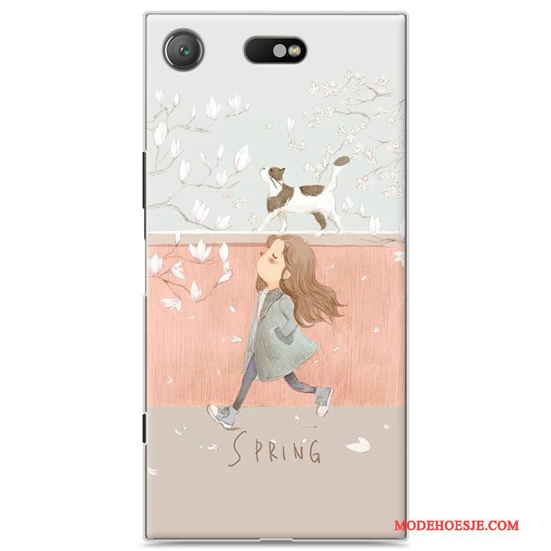 Hoesje Sony Xperia Xz1 Compact Spotprent Anti-falltelefoon, Hoes Sony Xperia Xz1 Compact Hard Roze