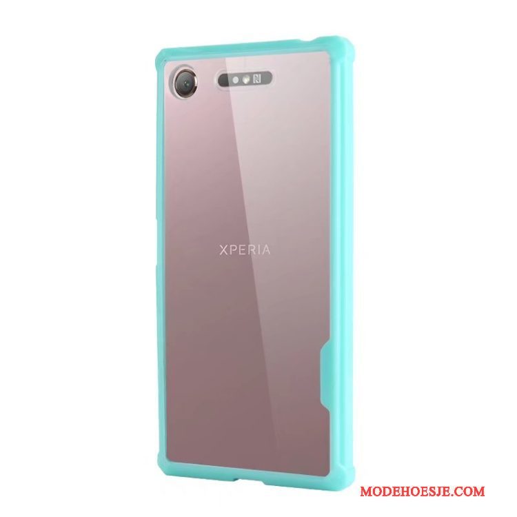 Hoesje Sony Xperia Xz1 Zakken Telefoon Blauw, Hoes Sony Xperia Xz1 Siliconen Hard Doorzichtig