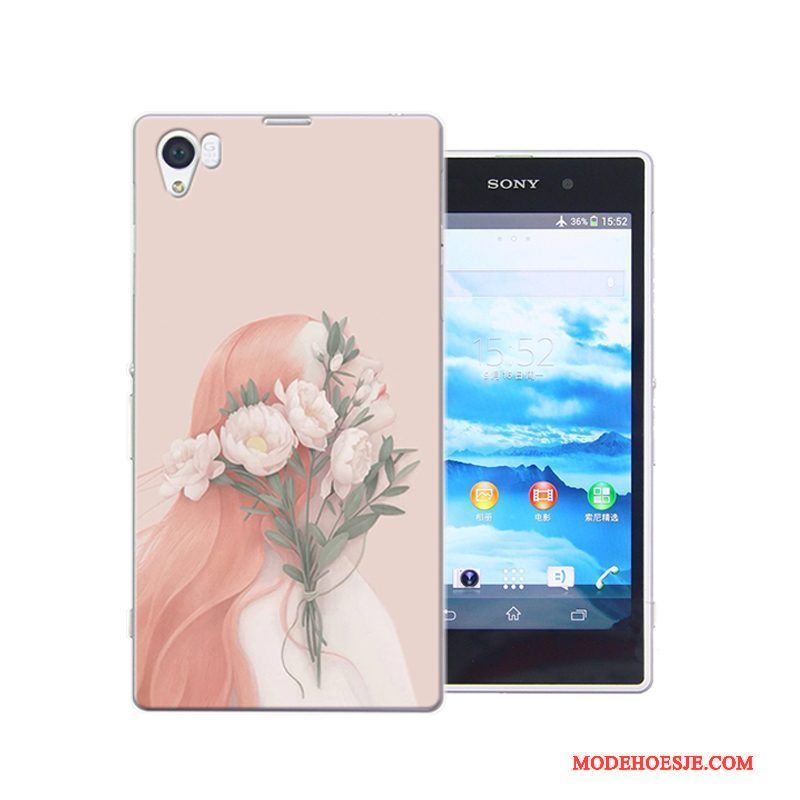 Hoesje Sony Xperia Z1 Geschilderd Hard Roze, Hoes Sony Xperia Z1 Bescherming Anti-falltelefoon