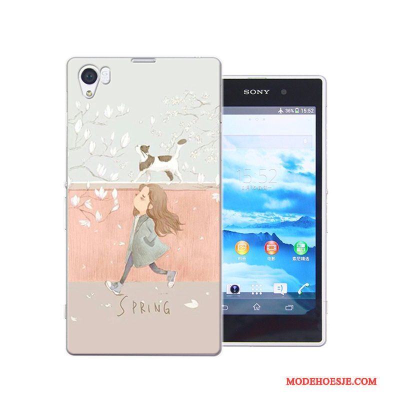 Hoesje Sony Xperia Z1 Geschilderd Hard Roze, Hoes Sony Xperia Z1 Bescherming Anti-falltelefoon