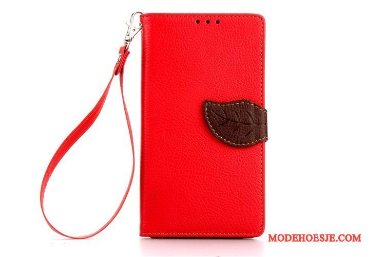 Hoesje Sony Xperia Z1 Zacht Anti-fall Hanger, Hoes Sony Xperia Z1 Folio Rood Blad